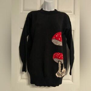 Black WHIMSICAL Red Mushroom Knit Pullover Sweater